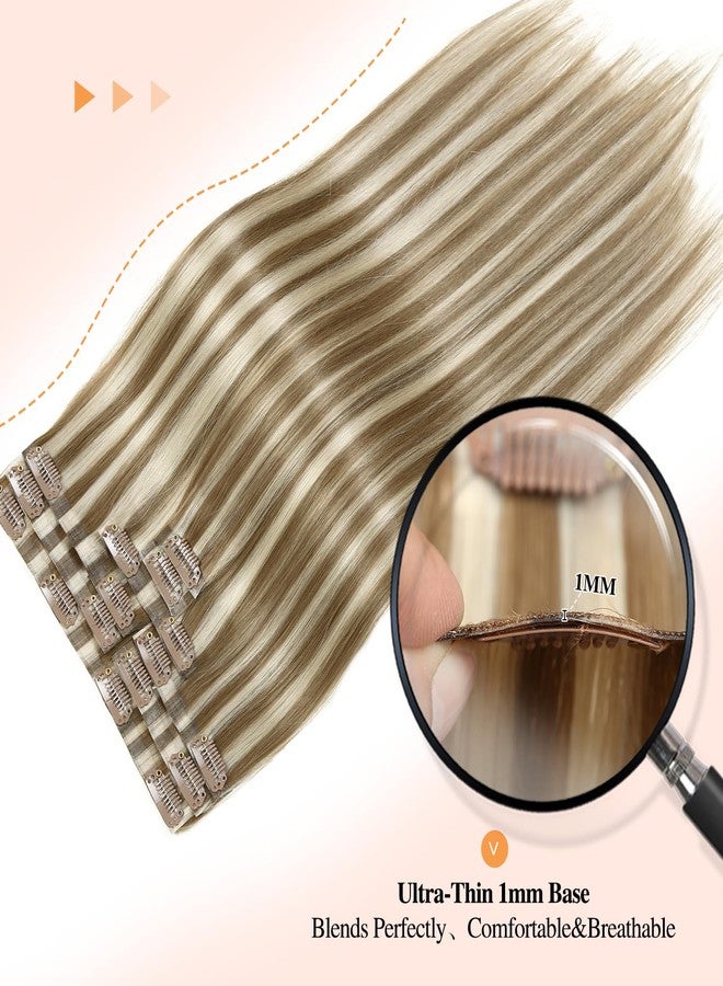 WIGNEE Seamless Clip In Hair Extensions Human Hair Clip In Hair Extension Mixed Brown Ash Blonde PU Clip Ins Straight Hair Clips for Women Invisible Real Hair Clip In Hairpiece 8PCS (9A/60#) - Image 3