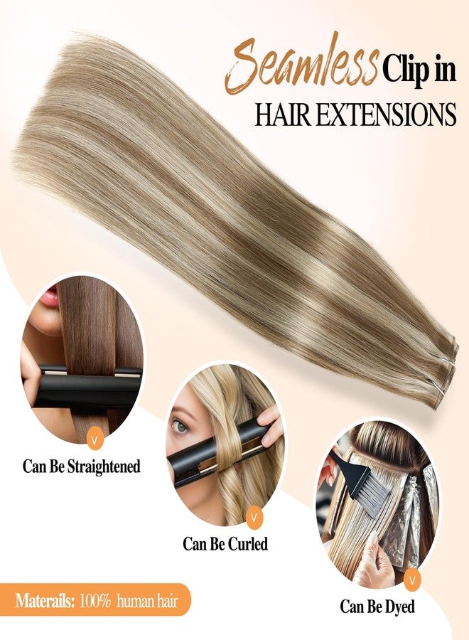 WIGNEE Seamless Clip In Hair Extensions Human Hair Clip In Hair Extension Mixed Brown Ash Blonde PU Clip Ins Straight Hair Clips for Women Invisible Real Hair Clip In Hairpiece 8PCS (9A/60#) - Image 5