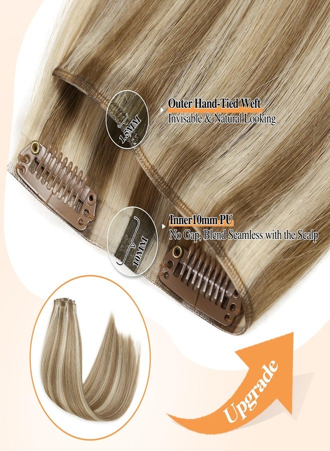 WIGNEE Seamless Clip In Hair Extensions Human Hair Clip In Hair Extension Mixed Brown Ash Blonde PU Clip Ins Straight Hair Clips for Women Invisible Real Hair Clip In Hairpiece 8PCS (9A/60#) - Image 2