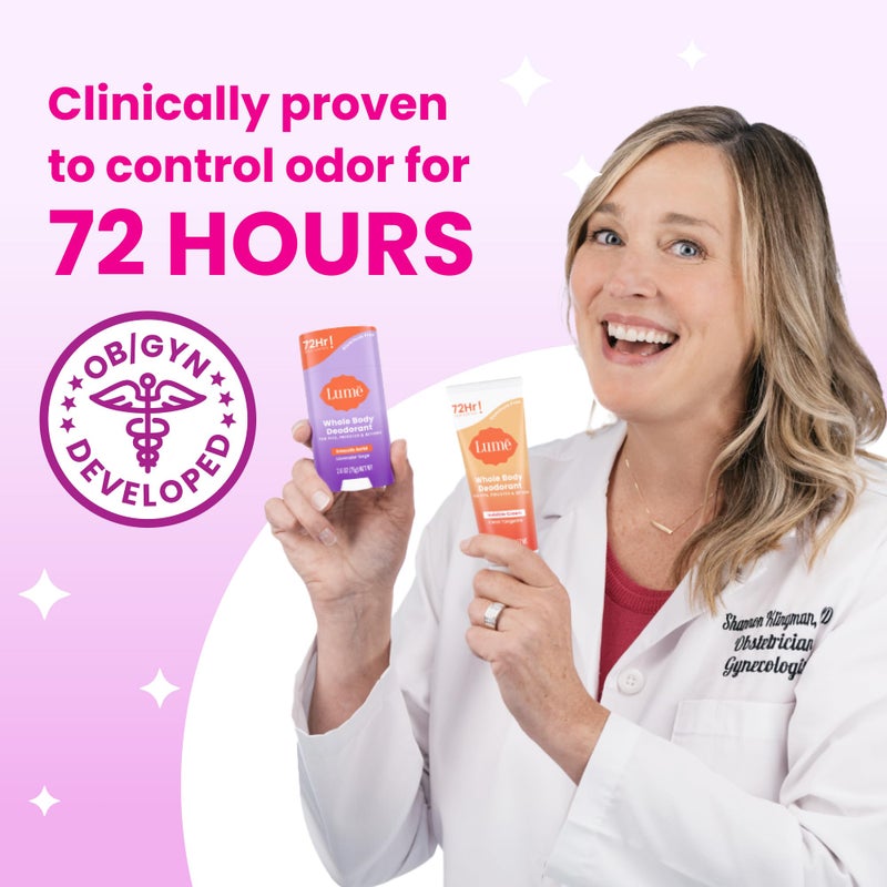 Lume Whole Body Deodorant - Invisible Cream Tube - 72 Hour Odor Control - Aluminum Free, Baking Soda Free, Skin Safe - 3.0 ounce (Pack of 3) (Toasted Coconut, Soft Powder & Clean Tangerine) - Image 4