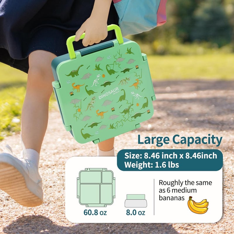 Norxely Bento Box for Kids with Thermos, [Large Capacity] Insulated Kids Lunch Box with 4 Compartment for Ages 3+, Drop-Proof & Dishwasher Safe Lunchbox Container Green - Image 5