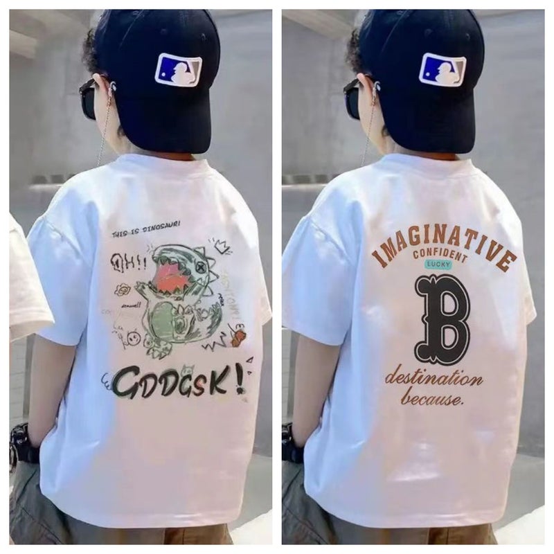 T-Shirt Boys Short-Sleeved Summer Popular Internet Celebrity Cartoon Print Medium And Large Kidsren'S Clothing Kidsren'S Tops Round Neck T-Shirt - Image 1