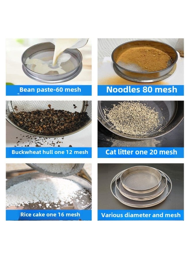 Sieve Flour Sieve Rice Sieve Stainless Steel Sieve Household Round Rice Cake Sieve Ultra-fine Traditional Chinese Medicine Powder Sieve Filter Sieve-Specifications:Diameter 35.0cm Mesh Sea Gold Sand/toner/oil Filter - Image 3