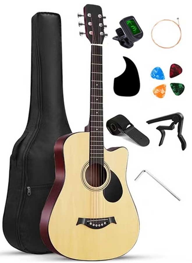 Kabat 38 inch Beginner Acoustic Guitar Natural Basswood Cutaway Guitarra Starter Kit with Gig Bag Stap Learning Book Strings Strap Tuner Picks Capo Cleaning Cloth  - Image 1