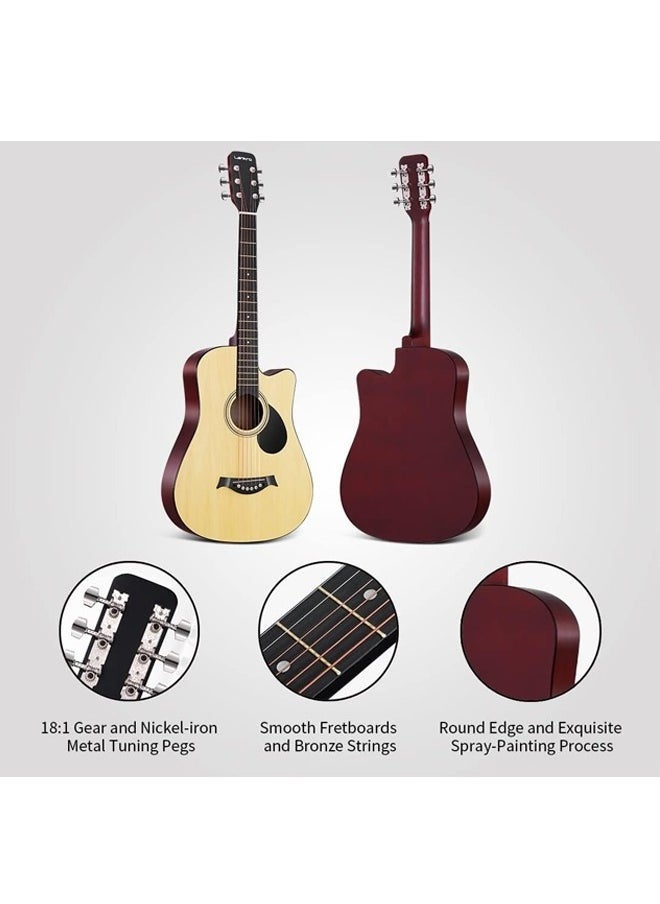 Kabat 38 inch Beginner Acoustic Guitar Natural Basswood Cutaway Guitarra Starter Kit with Gig Bag Stap Learning Book Strings Strap Tuner Picks Capo Cleaning Cloth  - Image 3