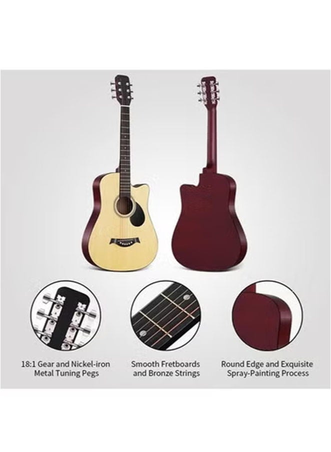 Tiokkss 38 inch Beginner Acoustic Guitar Natural Basswood Cutaway Guitarra Starter Kit with Gig Bag Stap Learning Book Strings Strap Tuner Picks Capo Cleaning Cloth - Image 3