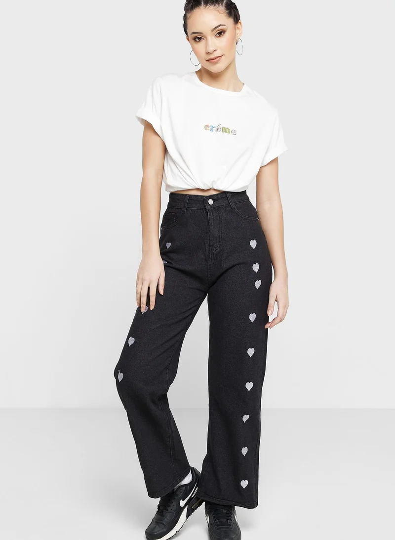 Ginger Straight Fit Jeans with Heart Print