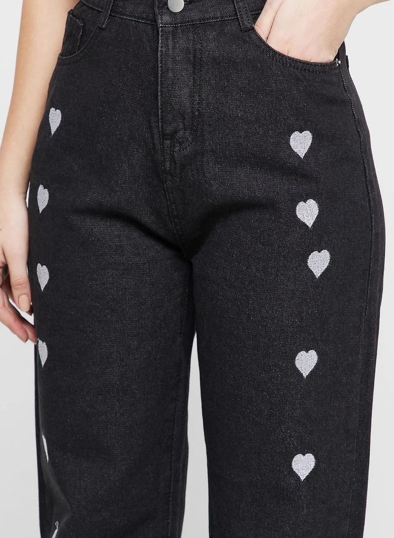 Ginger Straight Fit Jeans with Heart Print