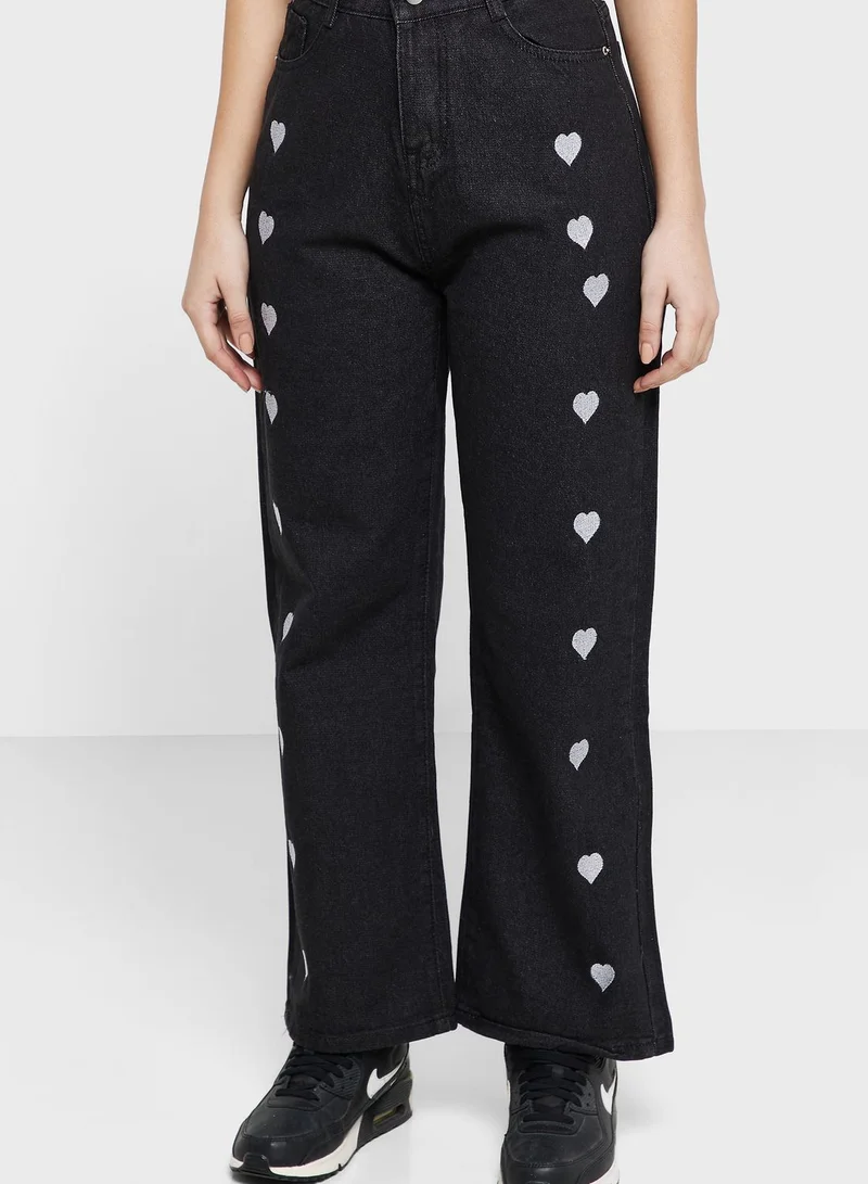 Ginger Straight Fit Jeans with Heart Print