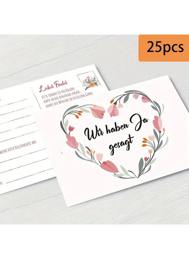 25 قطعة من بطاقات رحلة بالون الزفاف الألمانية مع تصميم الزهرة القلبية وبطاقات التهنئة البريدية - Image 5