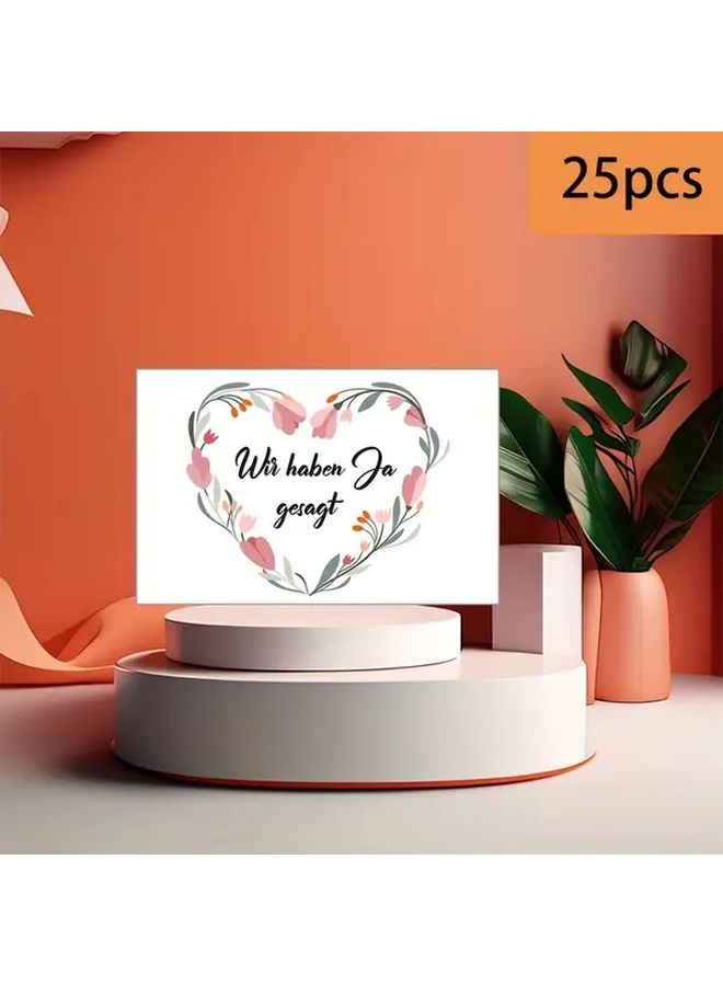 25 قطعة من بطاقات رحلة بالون الزفاف الألمانية مع تصميم الزهرة القلبية وبطاقات التهنئة البريدية - Image 1