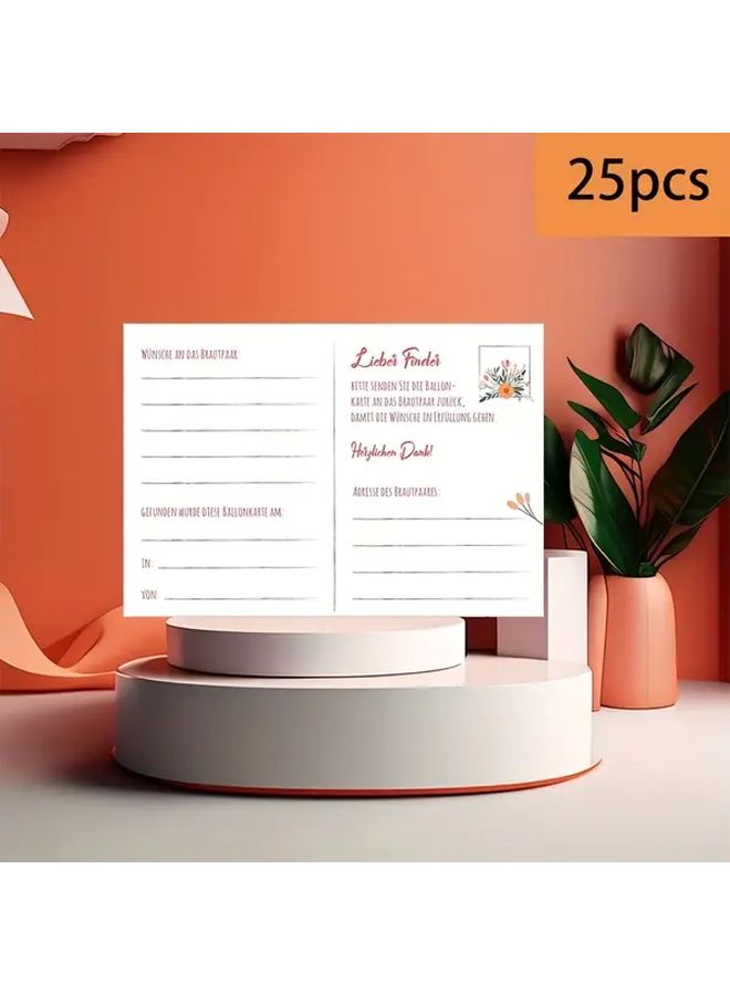 25 قطعة من بطاقات رحلة بالون الزفاف الألمانية مع تصميم الزهرة القلبية وبطاقات التهنئة البريدية - Image 4