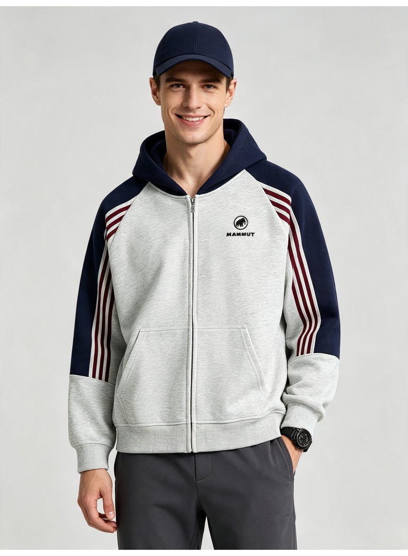 Mammut men and women with matching color hooded striped raglan sleeve zipper jacket - Image 2