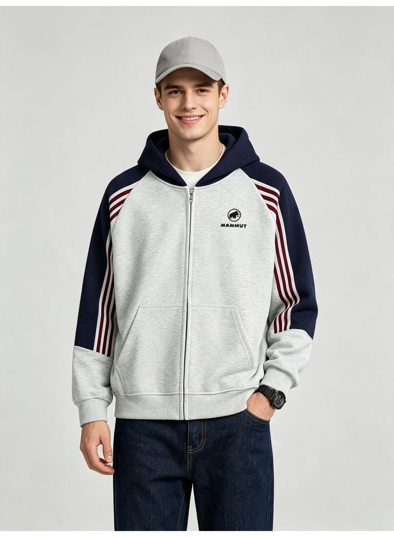 Mammut men and women with matching color hooded striped raglan sleeve zipper jacket - Image 1