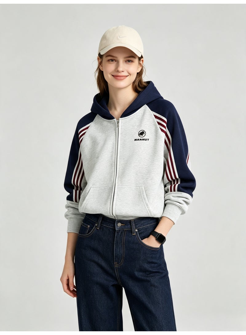 Mammut men and women with matching color hooded striped raglan sleeve zipper jacket - Image 4