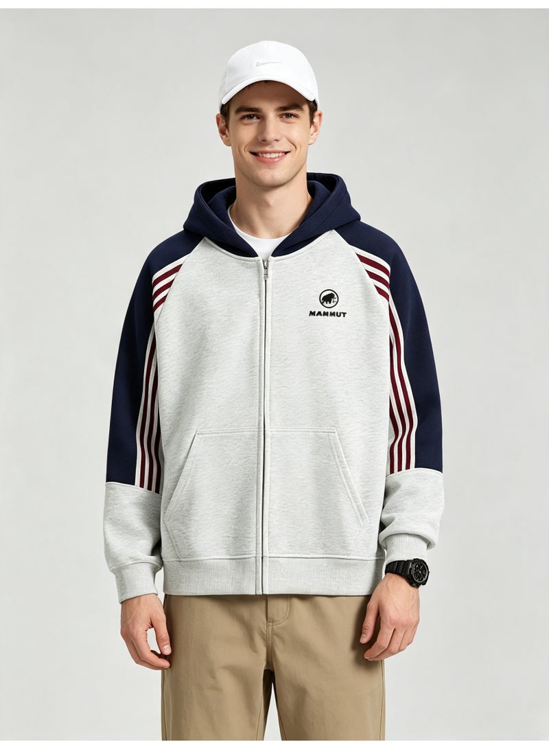 Mammut men and women with matching color hooded striped raglan sleeve zipper jacket - Image 3