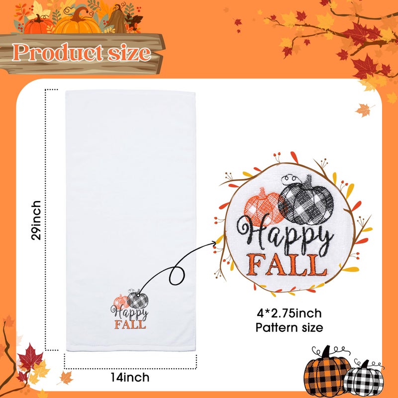NEWLIGHTURE Fall Hand Towels Set of 2 - 100% Cotton Embroidered Pumpkin Decorative Kitchen and Bathroom Dish Towels  Thanksgiving Gift  14x29 Inches - Image 2