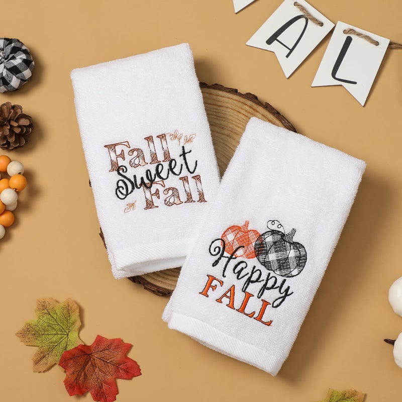 NEWLIGHTURE Fall Hand Towels Set of 2 - 100% Cotton Embroidered Pumpkin Decorative Kitchen and Bathroom Dish Towels  Thanksgiving Gift  14x29 Inches - Image 4