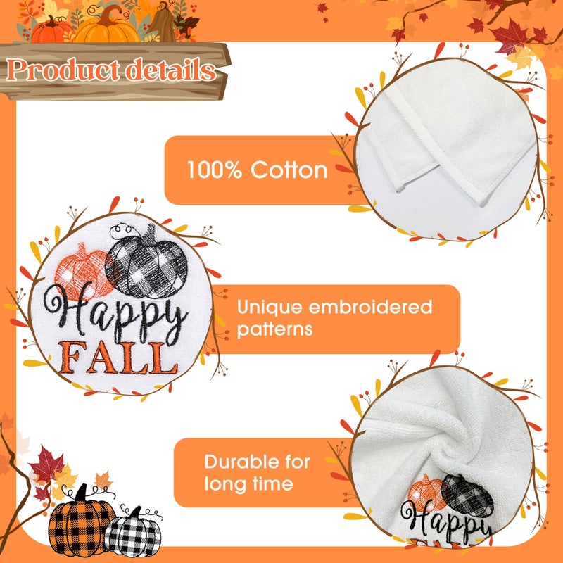 NEWLIGHTURE Fall Hand Towels Set of 2 - 100% Cotton Embroidered Pumpkin Decorative Kitchen and Bathroom Dish Towels  Thanksgiving Gift  14x29 Inches - Image 3