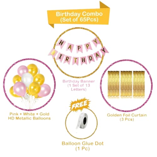 Amit Marketing Happy Birthday Decoration Kit Combo - Fringe Foil Curtains, Banner & Latex Metallic Balloons I Decorations for Kids, Girls, Adult Birthday I Party Decor items I Set of 35 - Image 4