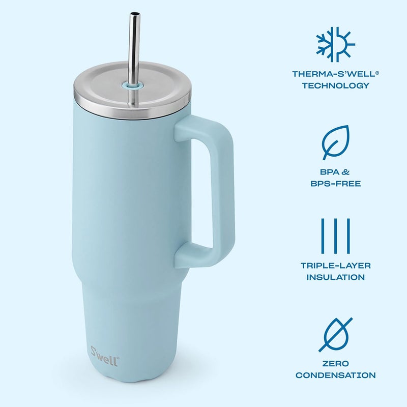 S'well Recycled Stainless Steel Tumbler XL with Straw and Handle, 40oz, Powder Blue, Triple Layered Vacuum Insulated Container Keeps Drinks Cold 50 hours and Hot for 10, BPA Free - Image 2