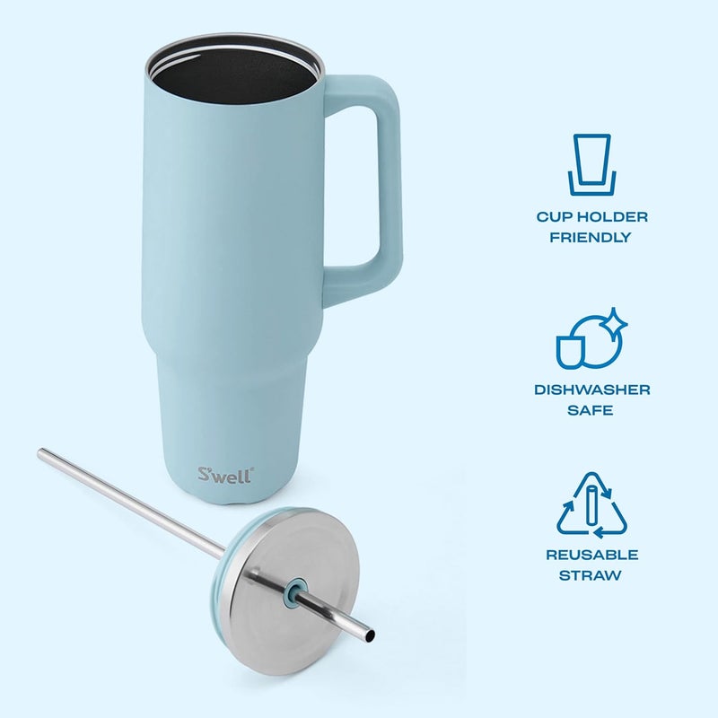 S'well Recycled Stainless Steel Tumbler XL with Straw and Handle, 40oz, Powder Blue, Triple Layered Vacuum Insulated Container Keeps Drinks Cold 50 hours and Hot for 10, BPA Free - Image 3
