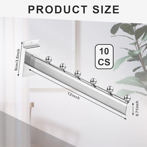 Yaocom 10 Pack 6 Ball Waterfall for Slatwall, 12 Inch Oval Tube Slat Wall Hanging Hooks Slatwall Hooks and Hangers Slat Wall Accessory for Clothing Retail Garage Shop Display (Silver) - Image 3