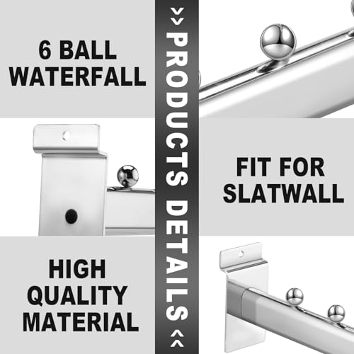 Yaocom 10 Pack 6 Ball Waterfall for Slatwall, 12 Inch Oval Tube Slat Wall Hanging Hooks Slatwall Hooks and Hangers Slat Wall Accessory for Clothing Retail Garage Shop Display (Silver) - Image 4