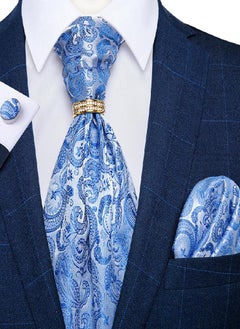 Ascot Tie for Men Gold Ring Novelty Paisley Ascot Tie Silk Cravat Hanky Cufflinks Set Dibangu