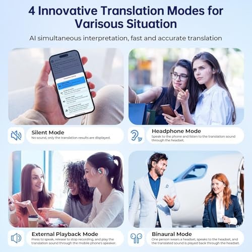 SENPUKI AI Translation Earbuds Real Time, 144 Language Translator Earbuds with APP Compatible with iOS & Android, Bluetooth Translation Headphones Translating Device for Travel Business and Learning - Black - Image 4