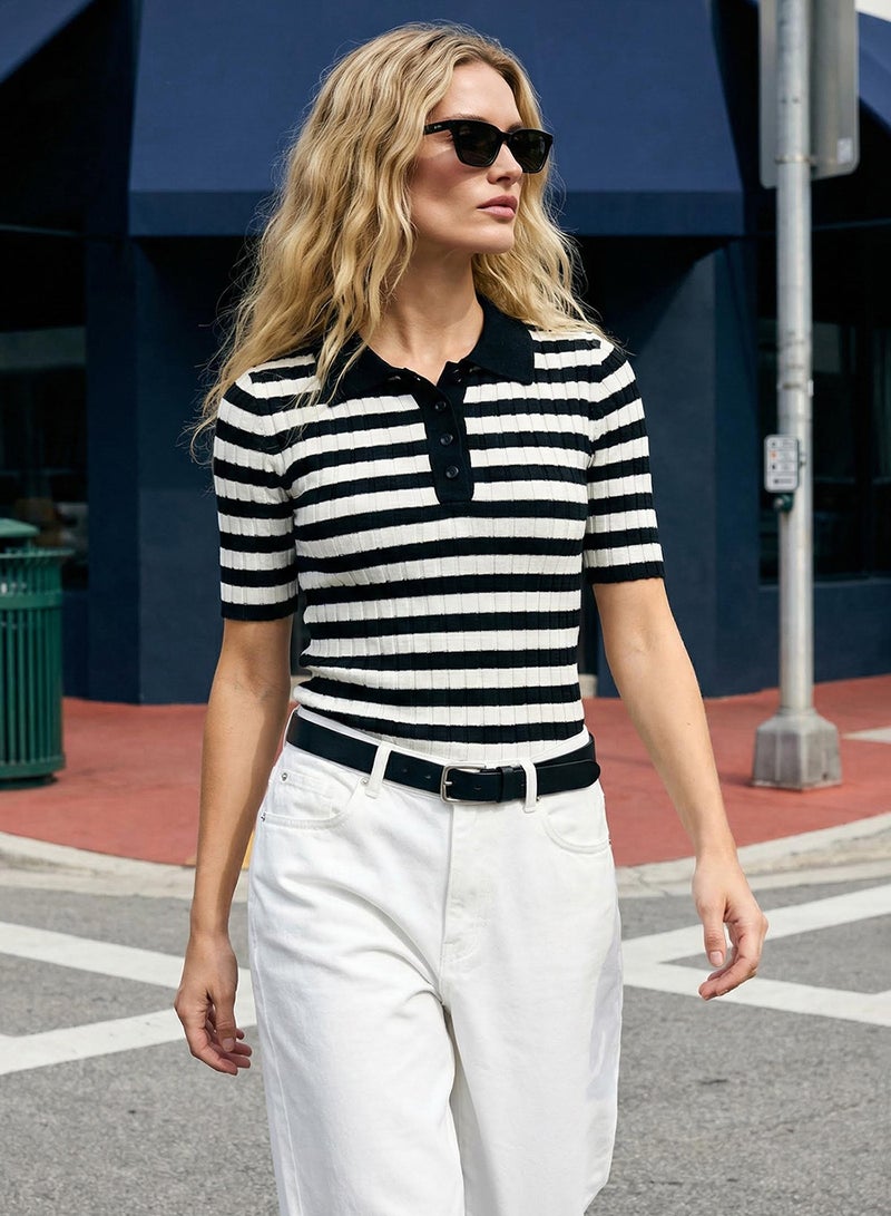 trendyol Black*001 Basic Polo Neck T-Shirt Look Knitwear Thin Blouse Twoss20Bz0112 - Image 1