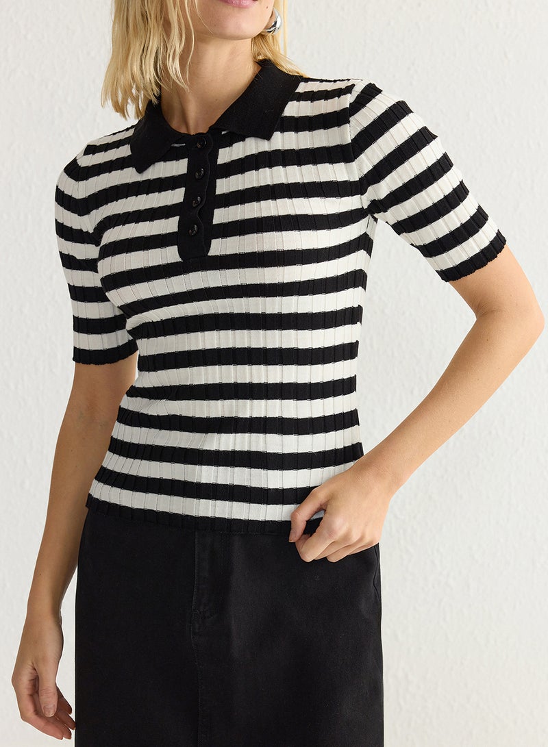 trendyol Black*001 Basic Polo Neck T-Shirt Look Knitwear Thin Blouse Twoss20Bz0112 - Image 4