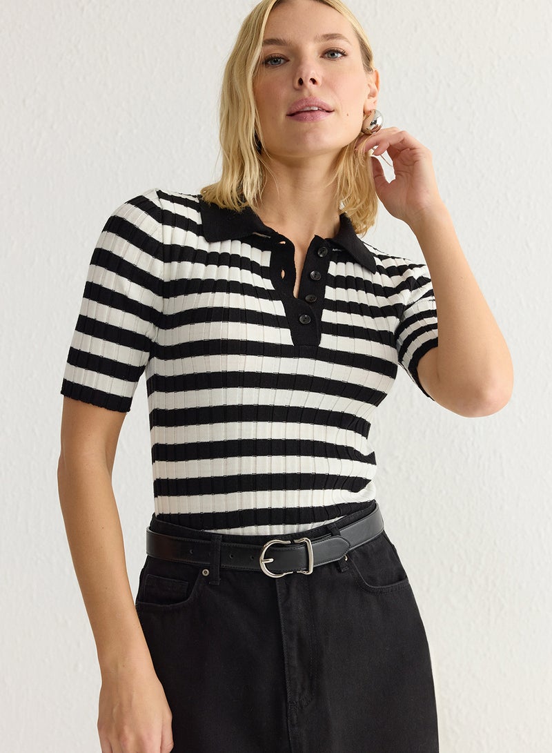 trendyol Black*001 Basic Polo Neck T-Shirt Look Knitwear Thin Blouse Twoss20Bz0112 - Image 2