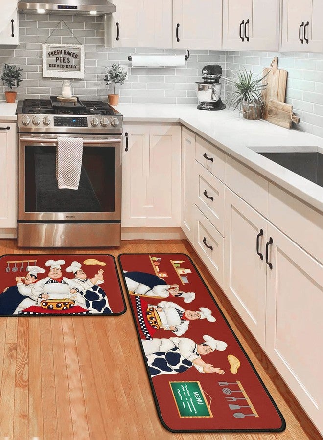 OUXIOAZ Chef Kitchen Rugs and Non Skid Washable Absorbent Microfiber Kitchen Mat for Floor, Kitchen Mat Set of 2 Red Kitchen Decor Stain Resistant 17"x47"+17"x30" - Image 1