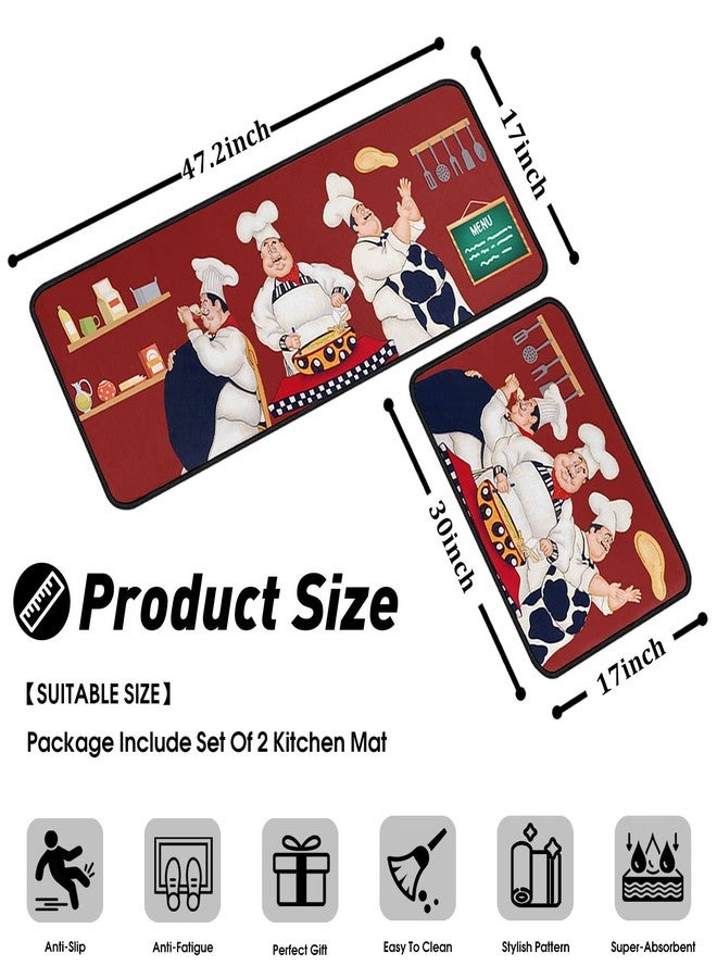 OUXIOAZ Chef Kitchen Rugs and Non Skid Washable Absorbent Microfiber Kitchen Mat for Floor, Kitchen Mat Set of 2 Red Kitchen Decor Stain Resistant 17"x47"+17"x30" - Image 4