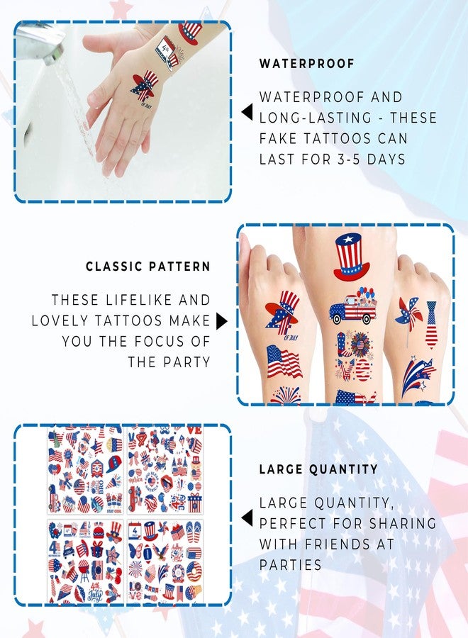Backtopeia 105PCS 4th of Temporary Tattoos - USA stickers Fourth of July Party Favors Supplies Decorations Patriotic Accessories Memorial Labor Independence Day Red White Blue American Flag - Image 4