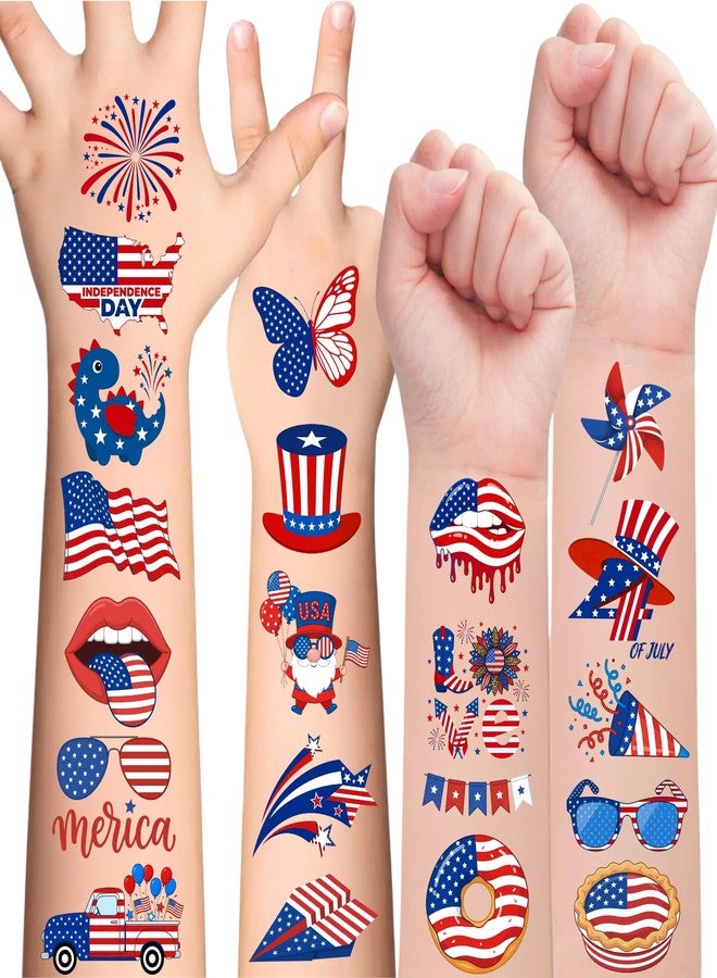 Backtopeia 105PCS 4th of Temporary Tattoos - USA stickers Fourth of July Party Favors Supplies Decorations Patriotic Accessories Memorial Labor Independence Day Red White Blue American Flag - Image 1