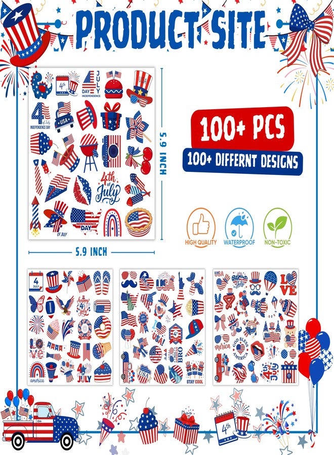 Backtopeia 105PCS 4th of Temporary Tattoos - USA stickers Fourth of July Party Favors Supplies Decorations Patriotic Accessories Memorial Labor Independence Day Red White Blue American Flag - Image 3