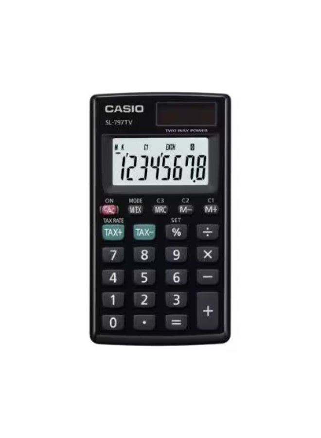 Casio SL-797TV-BK 8-Digit Pocket Calculator with Extra Large Display, Dual Power, Compact Design & Portable Use black