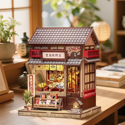 Fsolis Book Nook Kit DIY Miniature House Kit for Adults Mini House Tiny 3D Puzzles for Bookshelf Diorama Decor Gifts for Women Teenagers Puzzle Lovers Japanese Fan Shop - Image 5