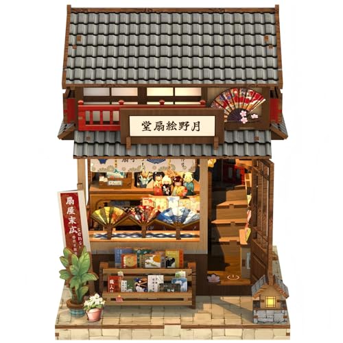 Fsolis Book Nook Kit DIY Miniature House Kit for Adults Mini House Tiny 3D Puzzles for Bookshelf Diorama Decor Gifts for Women Teenagers Puzzle Lovers Japanese Fan Shop - Image 1