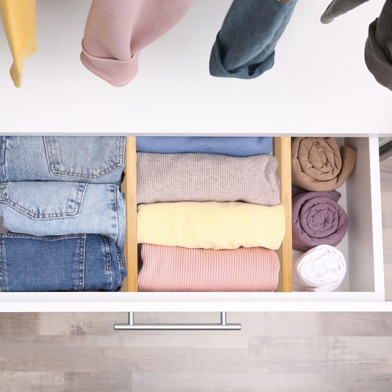 Fabsome Dresser Drawer Organizers 6 Pack, 4.65'' High Adjustable from 12.5-17â€˜â€™ Bamboo Drawer Dividers for Clothing Baby Clothes, Wooden Separators for Dresser Nursery Organization with Soft Foam Ends - Image 3