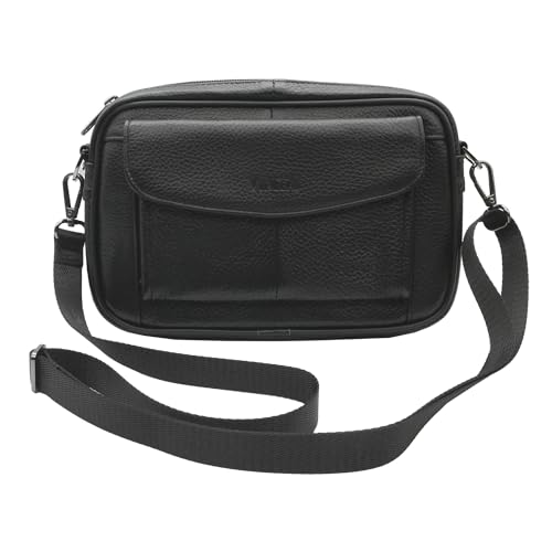 Vidlea Mens Handbag Cowhide Leather Messenger Bag Organizer Checkbook Wallet Purse with Wristlet Crossbody Shoulder Strap (Black) - Image 3