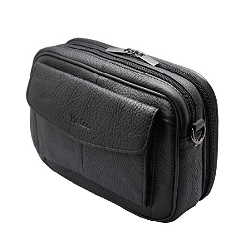 Vidlea Mens Handbag Cowhide Leather Messenger Bag Organizer Checkbook Wallet Purse with Wristlet Crossbody Shoulder Strap (Black) - Image 4