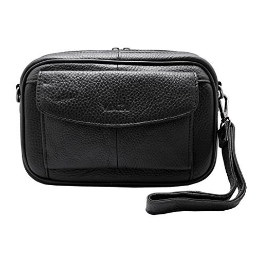 Vidlea Mens Handbag Cowhide Leather Messenger Bag Organizer Checkbook Wallet Purse with Wristlet Crossbody Shoulder Strap (Black) - Image 2