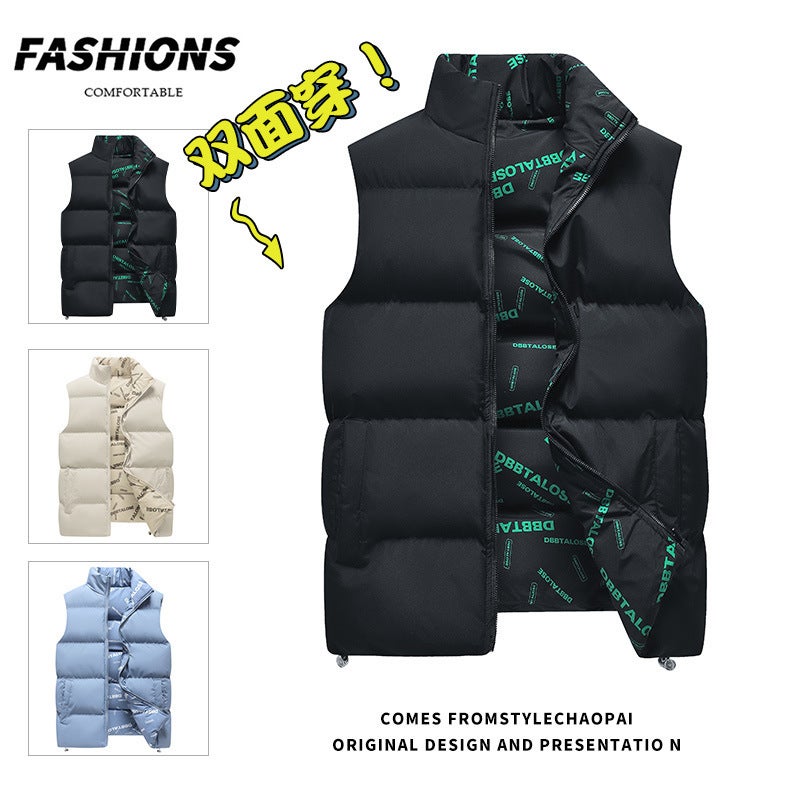Men'S Vest 2023 New Double-Sided Wear Thickened Warm Outdoor Sports Leisure Printed Cotton Wipe - Image 2