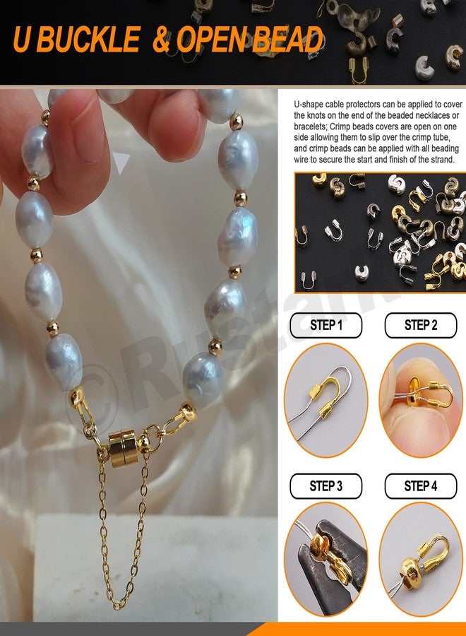 Rustark 1501Pcs Crimp Beads Covers with Bead Crimping Pliers Tool Assortment Kit Brass Crimp Beads Tips Knot Covers Wire Guardians Fold Over Clamshell Crimp Beads Tubes for Jewelry Making DIY Crafts - Image 5