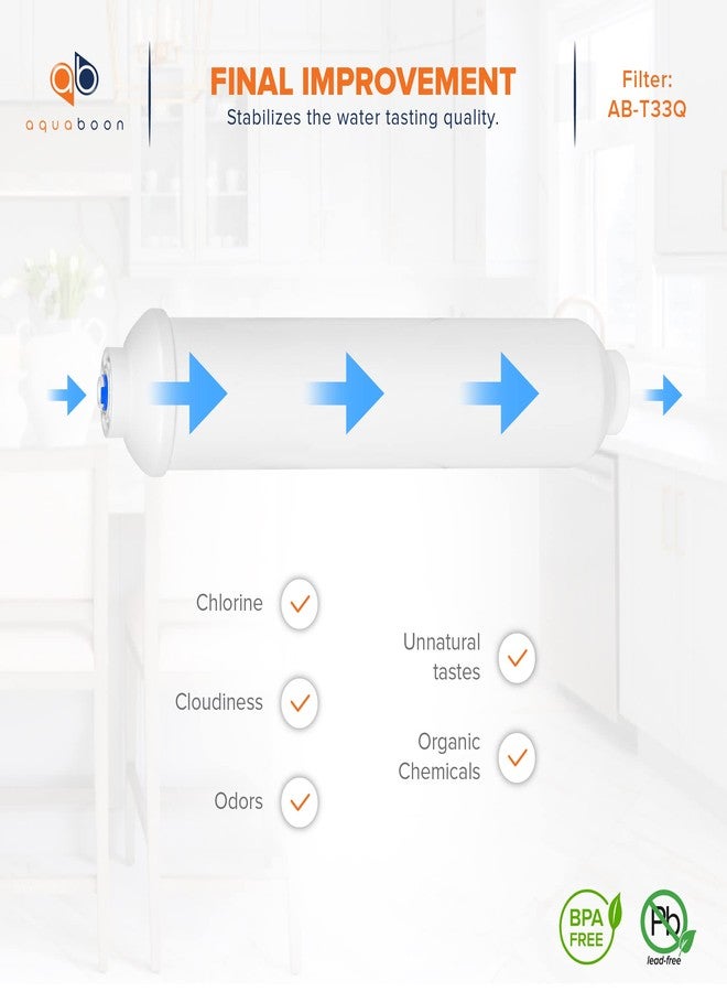 أكوابون فلتر مياه Aquaboon T33 من الكربون النشط المدمج للثلاجة وصانعة الثلج مع توصيل سريع لخط مياه 1/4 متوافق مع ICF-10، عبوة من 4 قطع - Image 4