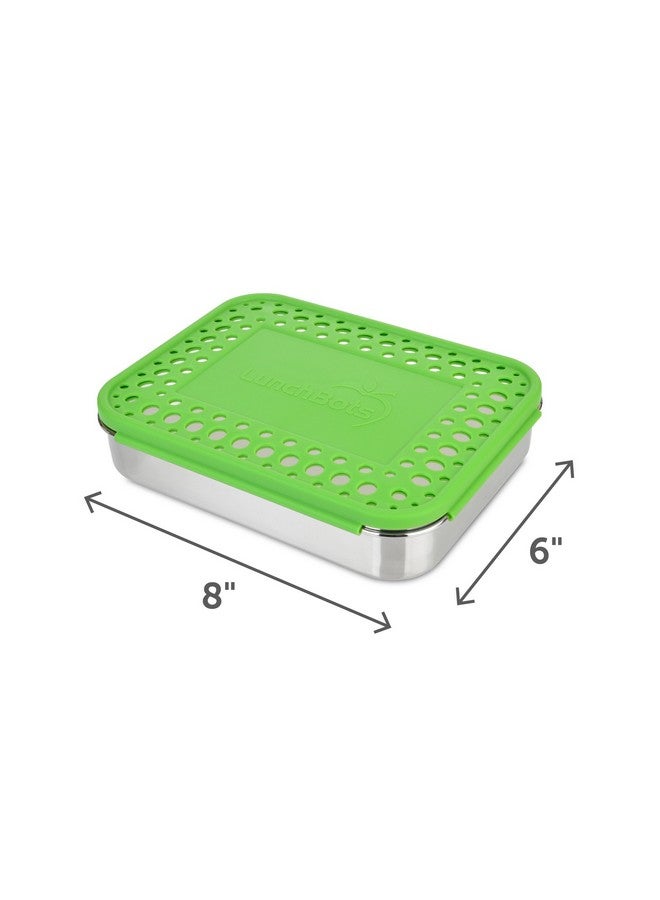 LunchBots Large Cinco Stainless Steel Lunch Container - Five Section Design Holds a Variety of Foods - Metal Bento Box - Dishwasher Safe - Stainless Lid - Green Dots - Image 2