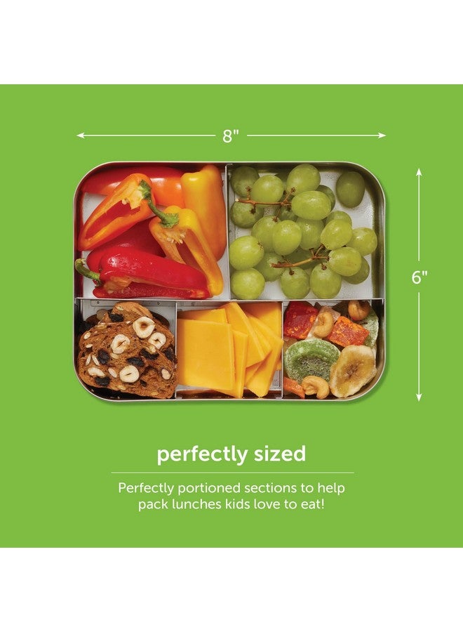 LunchBots Large Cinco Stainless Steel Lunch Container - Five Section Design Holds a Variety of Foods - Metal Bento Box - Dishwasher Safe - Stainless Lid - Green Dots - Image 4